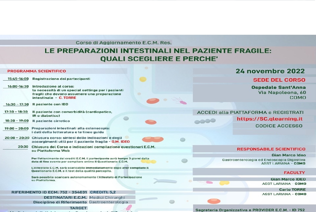 LE PREPARAZIONI INTESTINALI NEL PAZIENTE FRAGILE: QUALI SCEGLIERE E PERCHE' (ALFASID/23)