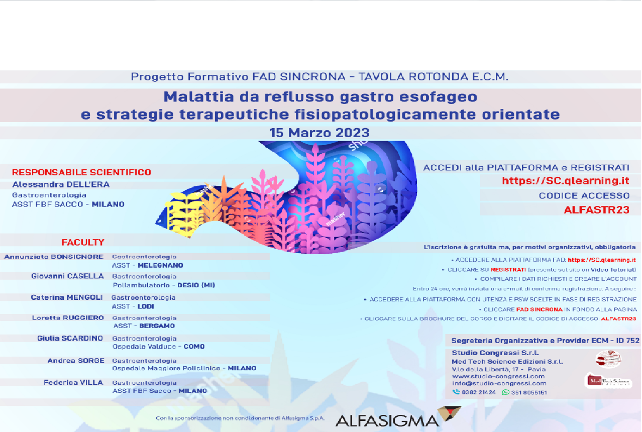MALATTIA DA REFLUSSO GASTRO ESOFAGEO E STRATEGIE TERAPEUTICHE FISIOPATOLOGICAMENTE ORIENTATE (ALFASTR/23)
