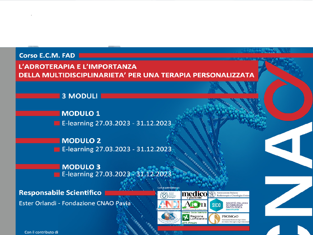 L'ADROTERAPIA E L'IMPORTANZA DELLA MULTIDISCIPLINARIETÀ PER UNA TERAPIA PERSONALIZZATA - Modulo 1 (CNAO_FAD/23)